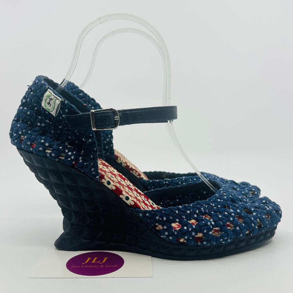 Miss L Fire Women's The Dollie Retro Pin Up Blue Polka Dot Wedge Heels Size 38
